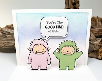To My BEASTIE - Pink and Green Yeti Monster Pop-Up Card - Handmade, Best Friend, Birthday, Bestie, Boyfriend, Girlfriend, Weird, Funny, Pun