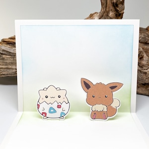 Togepi and Eevee Handmade Popup Card Pokemon, Birthday, Blank Card, Valentine, Birthday, Anniversary, Missing You, Pop Up, Best Friend image 1