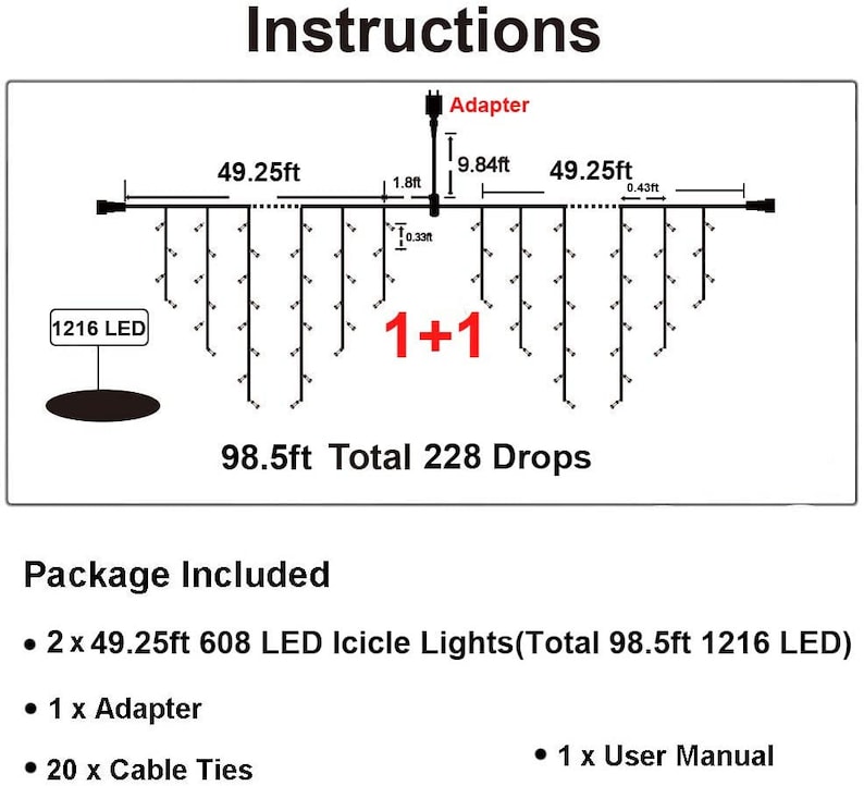 Christmas House Light Show 98.5ft 1216 LED 8 Modes Etsy