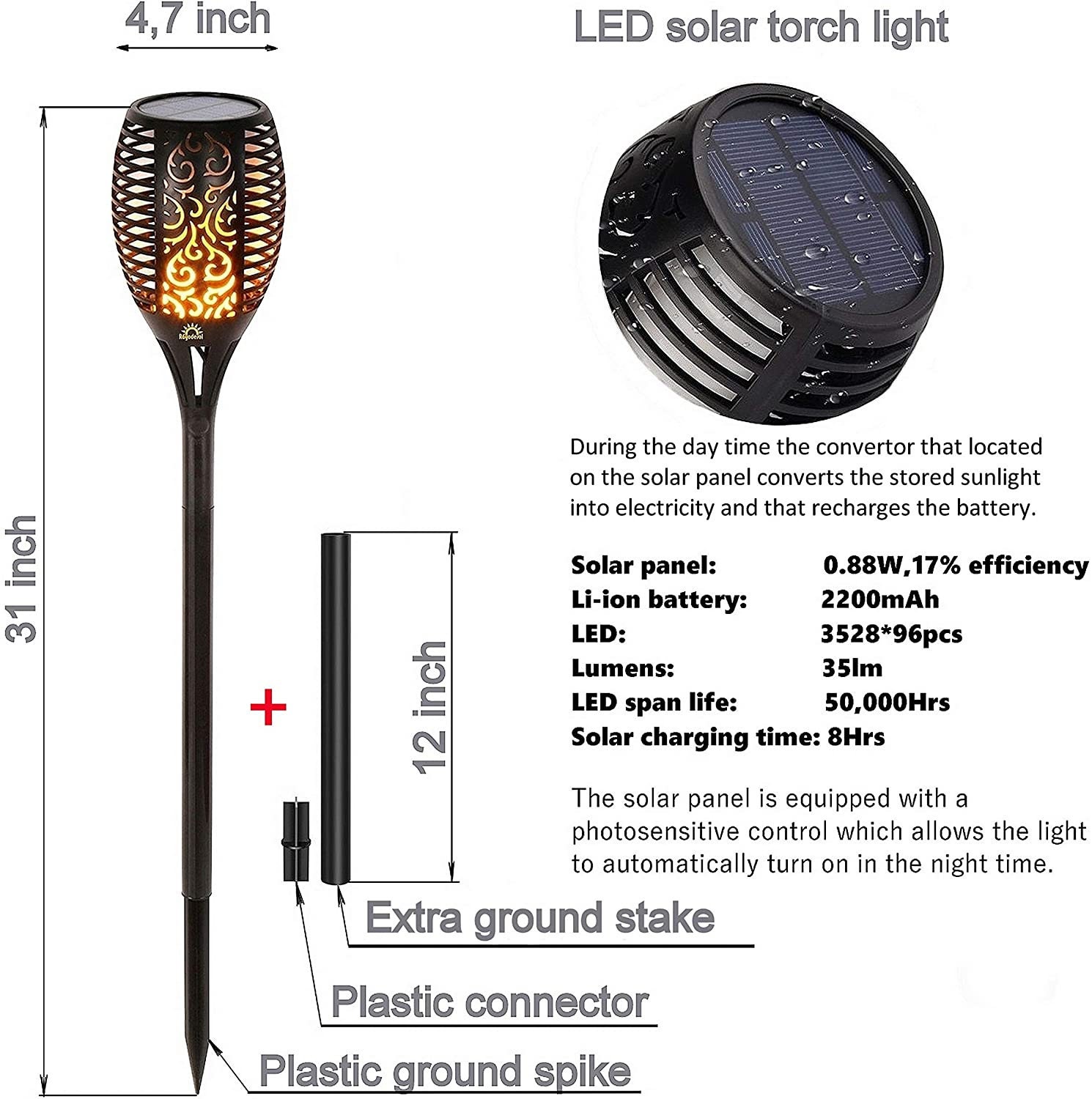 4 Pack Solar Flame Torch Lights Solar Tiki Torch Lights - Etsy