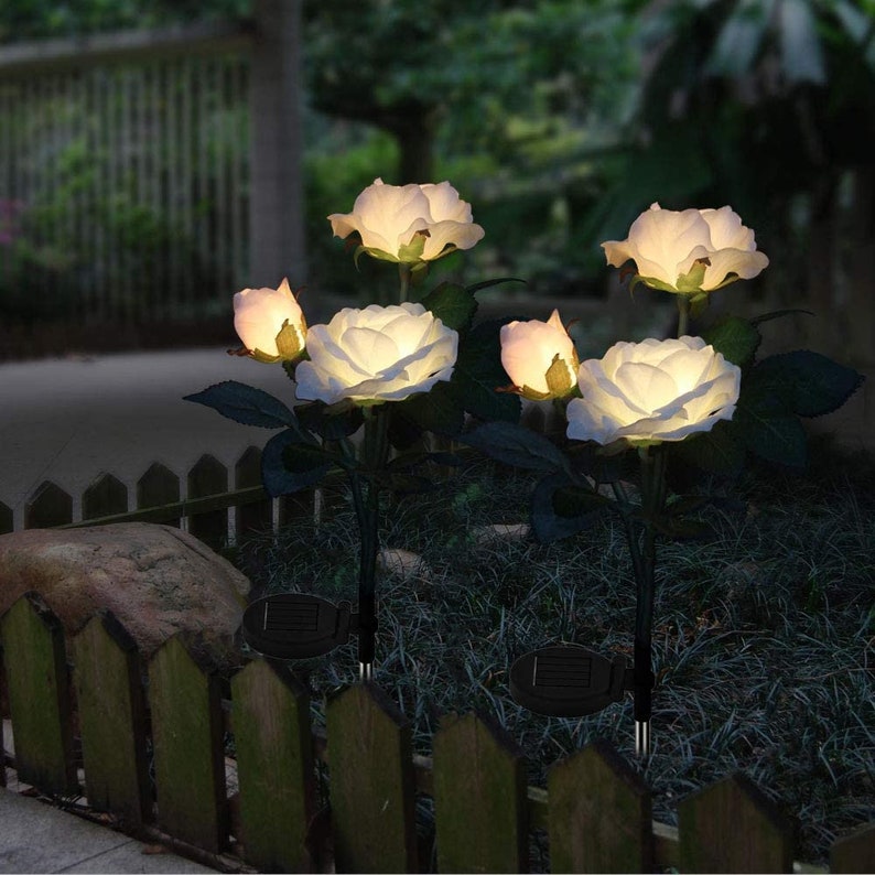 2 Pack of Solar Garden Flowers Rose Solar Lights Solar Etsy