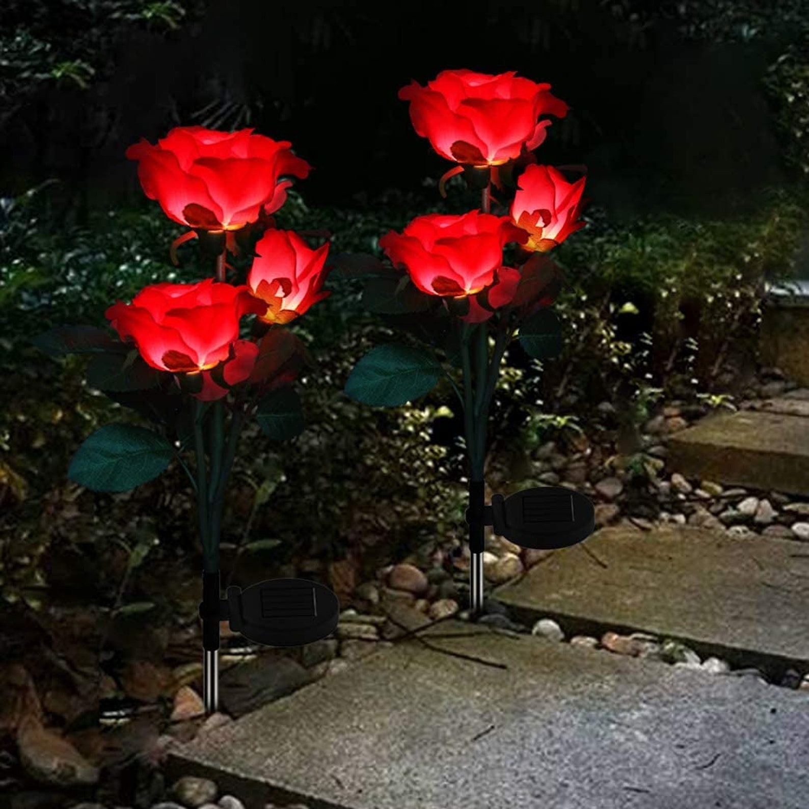 2 Pack of Solar Garden Flowers Rose Solar Lights Solar Etsy