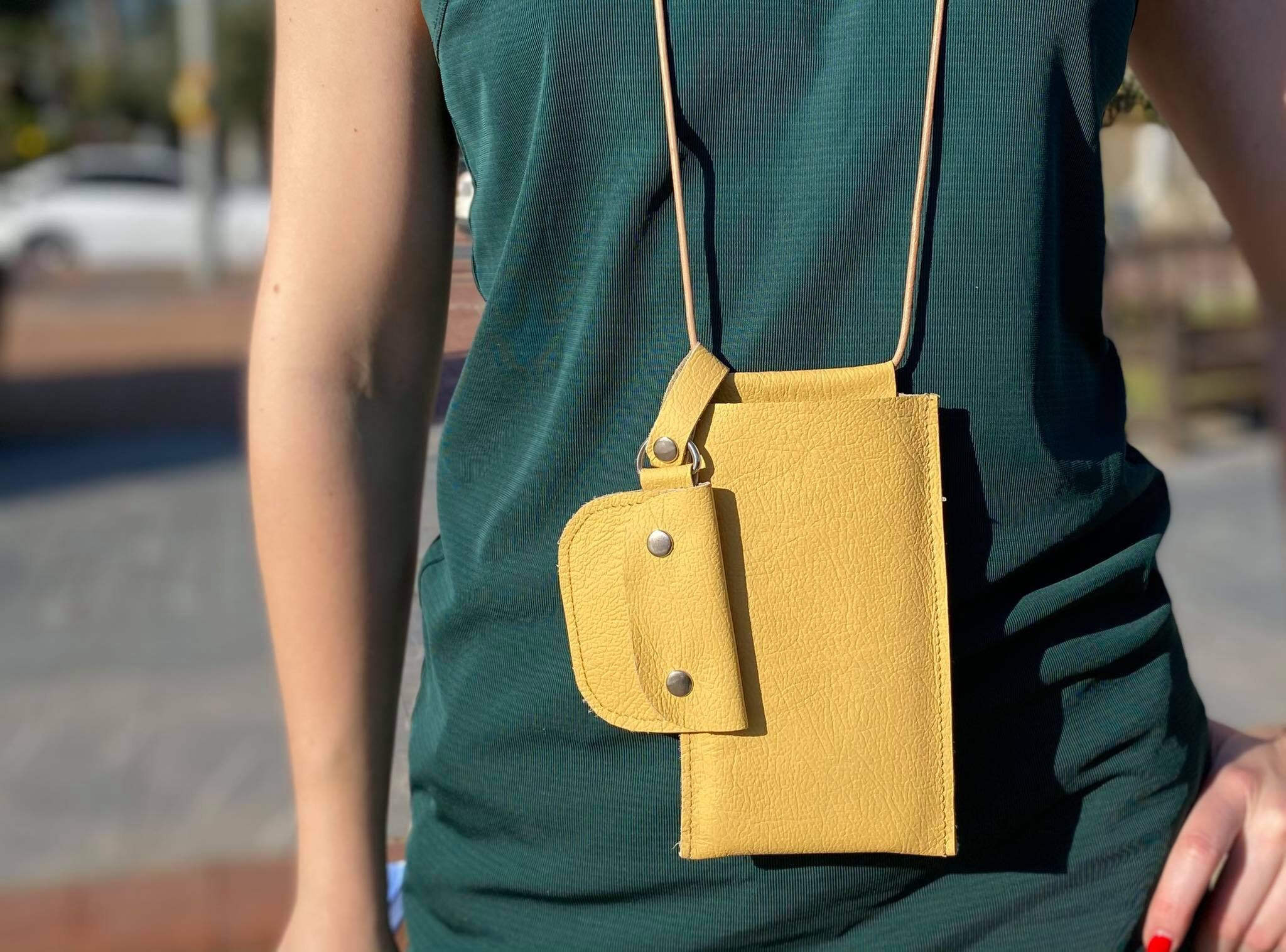 Leather cell phone crossbody bag in yellow beige black red Etsy