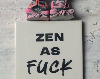 Buddha gift set with ceramic tile - ZEN AS F* - Mini Buddha duo - spiritual gift idea