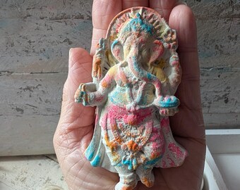 Ganesha altar figure - lucky charm with wooden wreath - spiritual gift idea -