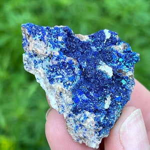 Raw Azurite Crystal on Matrix from Sidi Ayed, Morocco | Sparkling Blue Azurite Druzy Mineral Specimen, Natural Azurite, Azurite Stone