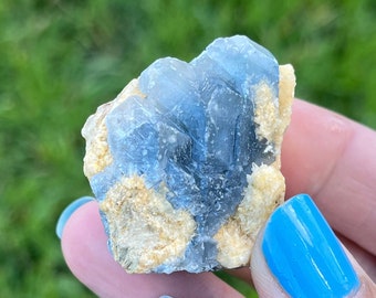Raw Large Terminated Celestine Crystal Cluster with Sparkling Calcite on Matrix, Natural Blue Celestine, Celestite Specimen from Afghanistan