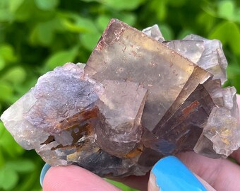 Raw Cubic Fluorite Crystal from El Hammam Mine, Morocco | Natural Fluorite Mineral Specimen with Color Zoning