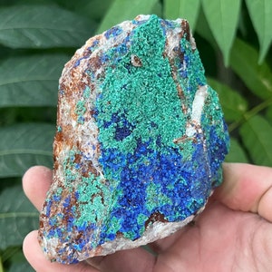 Raw Azurite Malachite Crystal on Matrix from Sidi Ayed, Morocco 297g | Sparkling Blue Azurite and Green Velvet Malachite Mineral Specimen