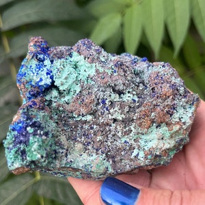 Large Raw Azurite Malachite Crystal on Matrix from Sidi Ayed, Morocco 274g | Sparkling Blue Azurite and Green Malachite Mineral Specimen