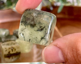 Polished Prehnite Cube with Epidote: Healing Crystal, Heart Chakra Stone