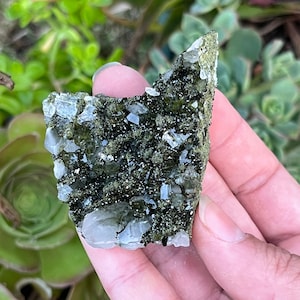 Sparkly Fairy Forest Quartz | New Find! Double Sided Raw Green Epidote and Water Clear Quartz Crystal Cluster from Hakkari, Turkey