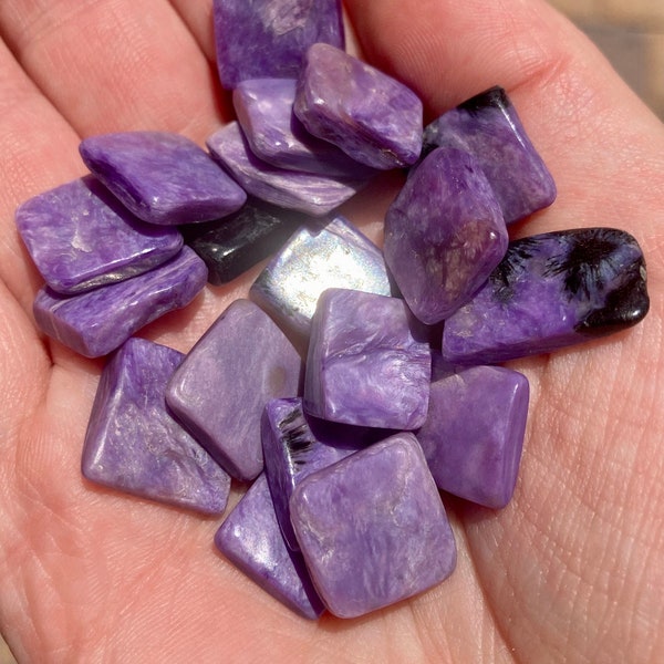 Charoite Polished Tumbled Pieces, Chatoyant, Purple, Black Charoite Cabochon Squares, Intuitively Chosen, Perfect for Wire Wrapping, Jewelry