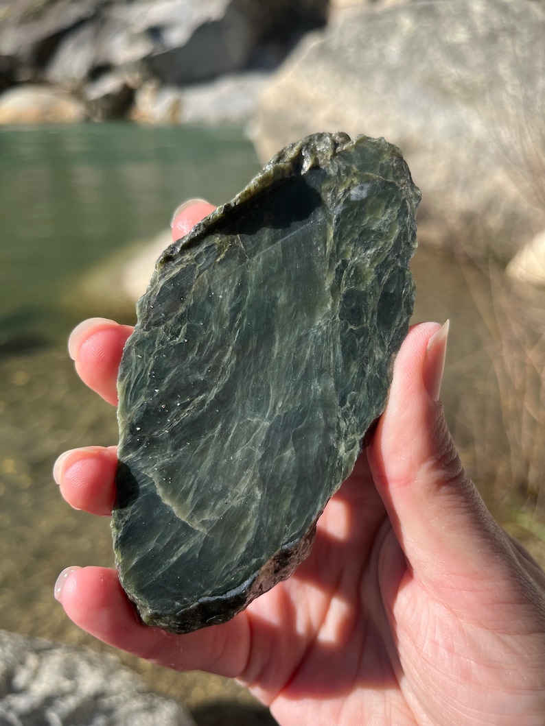 Nephrite Jade from B.C., Canada Rough, Natural Cut Slab, Lapidary Material Smooth Jade Slab for Jewelry Making, Pendants, Cabochons image 1