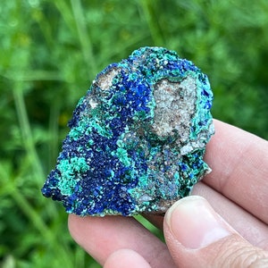 Raw Azurite Malachite Crystal on Matrix from Sidi Ayed, Morocco | Sparkling Blue Azurite and Green Velvet Malachite Mineral Specimen