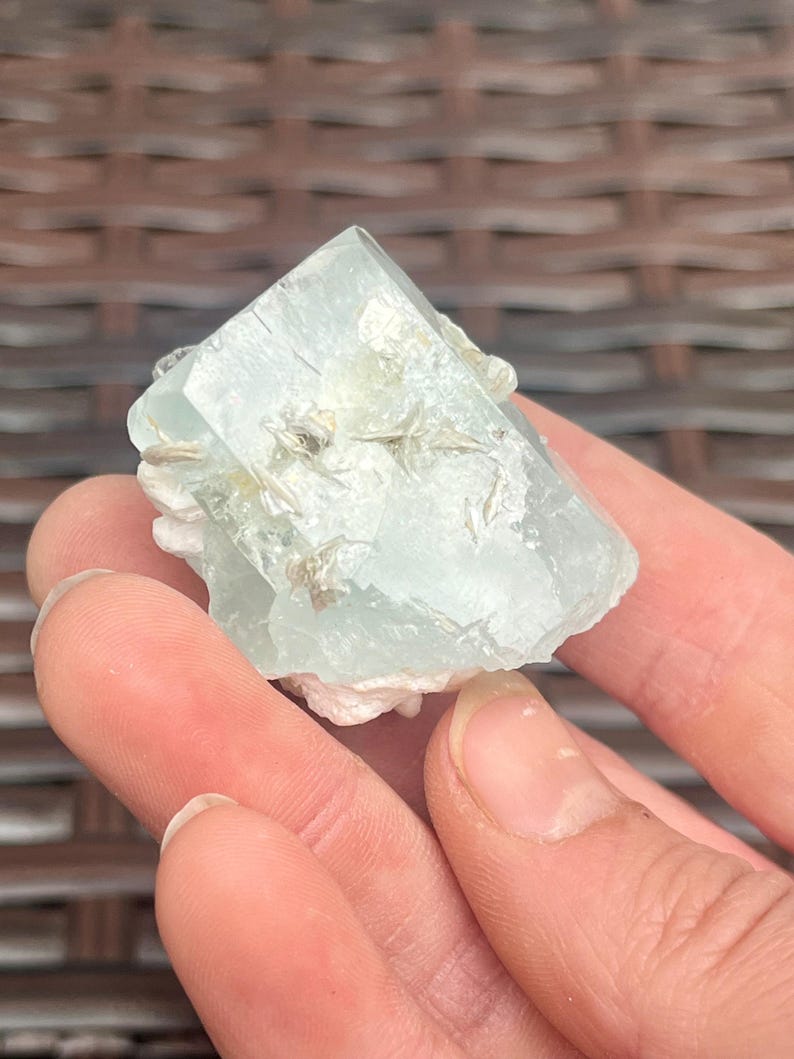 Sparkling Natural Aquamarine Crystal With Muscovite from Pakistan | Raw Aquamarine Gemstone | High Grade Aquamarine Specimen image 5