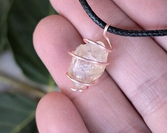 Raw Hallelujah Junction Quartz Pendant in Copper | Rose Gold Wire Necklace