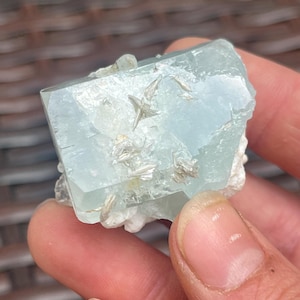 Sparkling Natural Aquamarine Crystal With Muscovite from Pakistan | Raw Aquamarine Gemstone | High Grade Aquamarine Specimen image 1