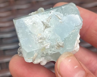 Sparkling Natural Aquamarine Crystal With Muscovite from Pakistan | Raw Aquamarine Gemstone | High Grade Aquamarine Specimen
