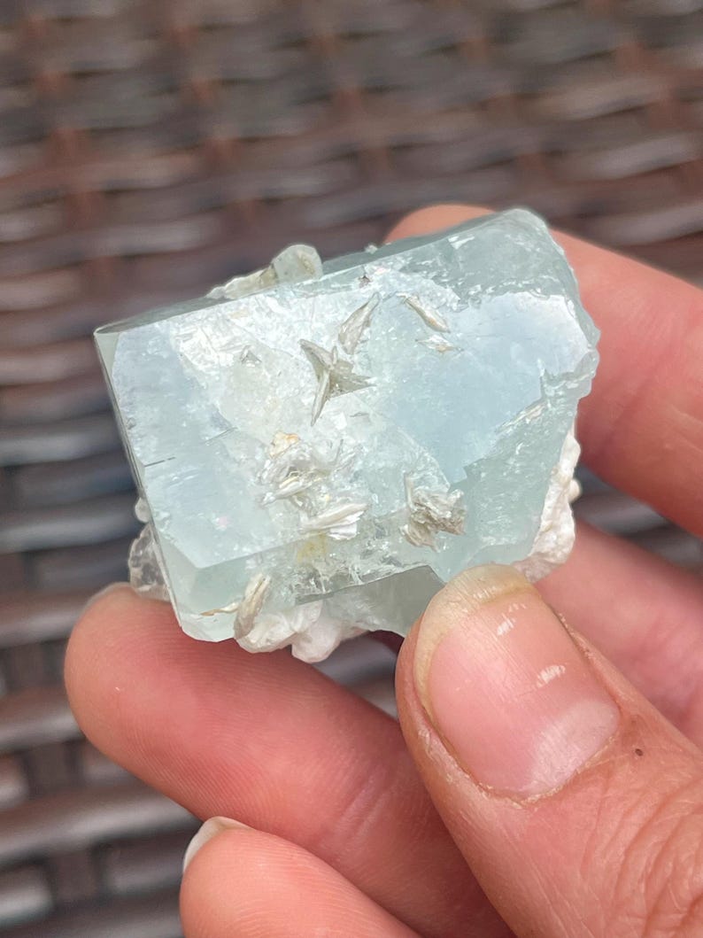 Sparkling Natural Aquamarine Crystal With Muscovite from Pakistan | Raw Aquamarine Gemstone | High Grade Aquamarine Specimen image 1