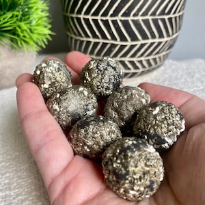 One Pyrite After Marcasite Pseudomorph | Golden Prophecy Stone | Golden Pyrite Ball, Raw Pyrite Marcasite, Pyrite Sphere, Pyrite Crystal