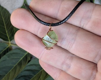 Handmade Raw Peridot Crystal Pendant: Copper Wire Wrapped Necklace