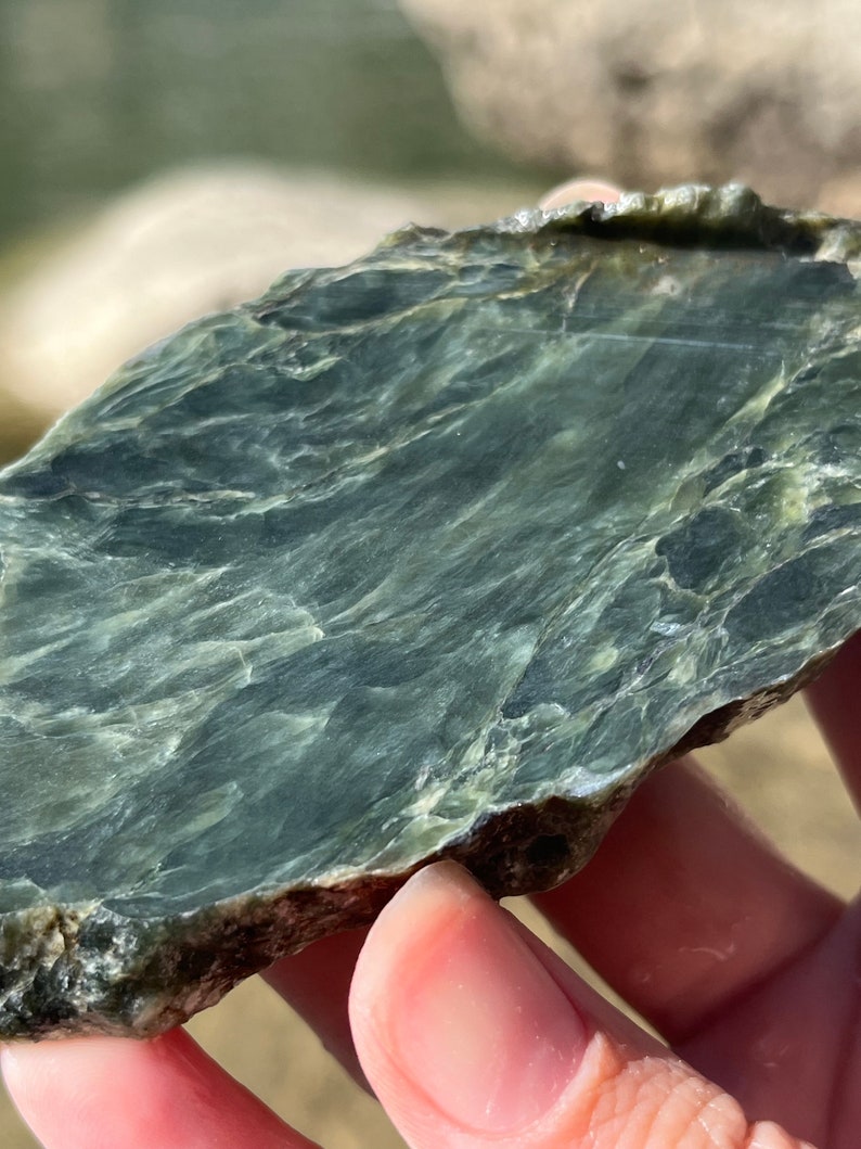 Nephrite Jade from B.C., Canada Rough, Natural Cut Slab, Lapidary Material Smooth Jade Slab for Jewelry Making, Pendants, Cabochons image 8