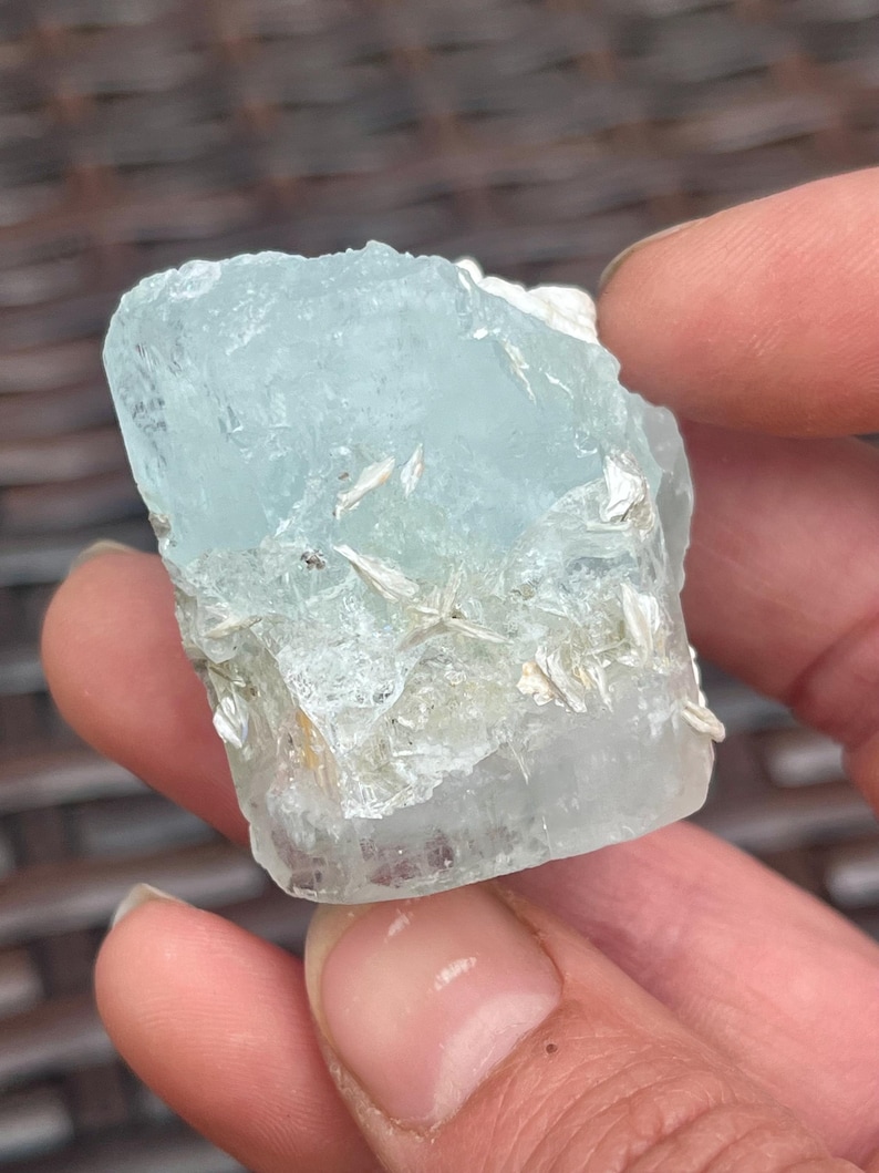 Sparkling Natural Aquamarine Crystal With Muscovite from Pakistan | Raw Aquamarine Gemstone | High Grade Aquamarine Specimen image 3