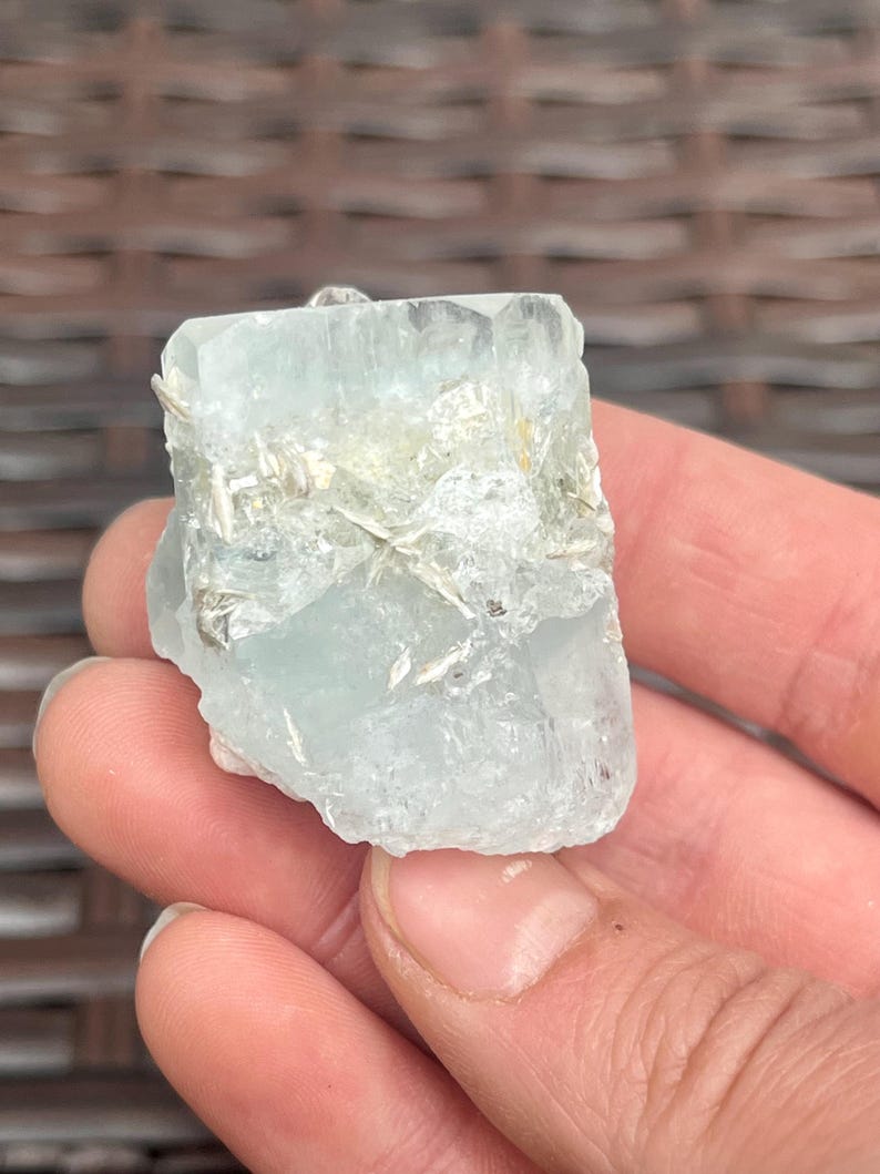 Sparkling Natural Aquamarine Crystal With Muscovite from Pakistan | Raw Aquamarine Gemstone | High Grade Aquamarine Specimen image 6