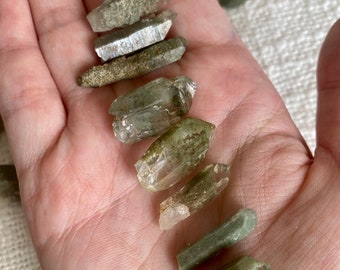 Natural Chlorite Quartz Crystal Points | Green Inclusions in Himalayan Quartz, Handheld Healing Stones, Intuitively Selected