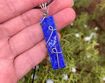Blue Lapis Lazuli Pendant: Handmade Silver Copper Wire Wrapped Gemstone
