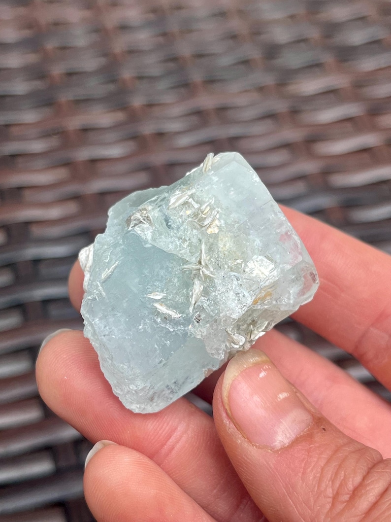 Sparkling Natural Aquamarine Crystal With Muscovite from Pakistan | Raw Aquamarine Gemstone | High Grade Aquamarine Specimen image 10