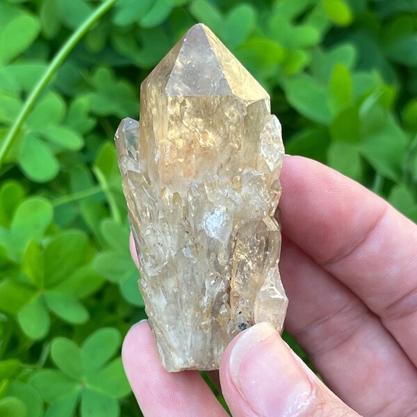 Pale Golden Yellow Raw Kundalini Citrine Crystal, Rainbows | Cascading Quartz, Cathedral Quartz, Natural Untreated Citrine Point from Congo