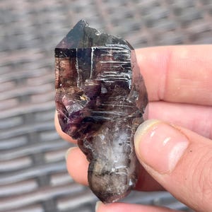 Double Terminated Smoky Amethyst Crystal Scepter: Red Hematite Inclusions