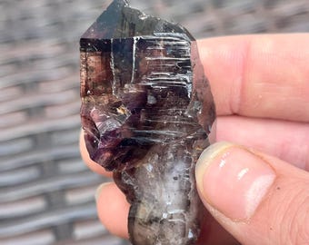 Double Terminated Smoky Amethyst Crystal Scepter: Red Hematite Inclusions