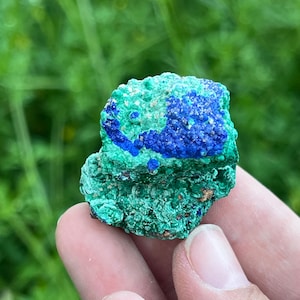 Raw Azurite Malachite Crystal on Matrix from Sidi Ayed, Morocco | Sparkling Blue Azurite and Velvet Green Malachite Mineral Specimen