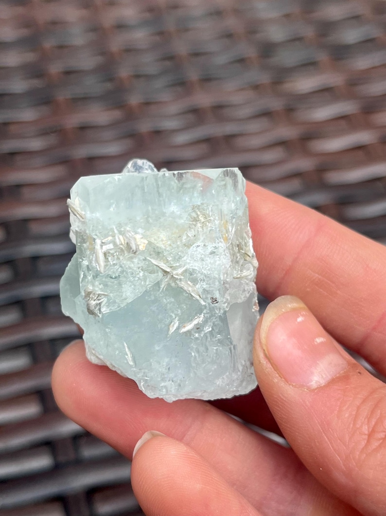 Sparkling Natural Aquamarine Crystal With Muscovite from Pakistan | Raw Aquamarine Gemstone | High Grade Aquamarine Specimen image 7