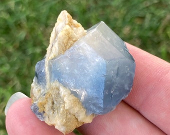 Large Terminated Deep Blue Celestite Crystal with Calcite Sparkles, Matrix, Natural Blue Celestine, Raw Celestite Specimen Afghanistan