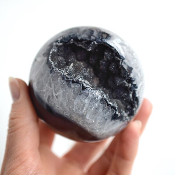 Black Agate Crystal Sphere Geode