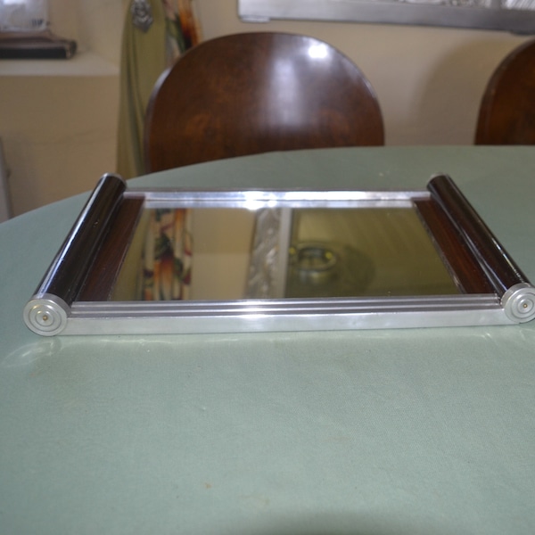 French Art Deco glass top drinks tray