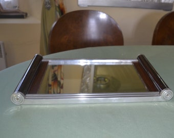 French Art Deco glass top drinks tray