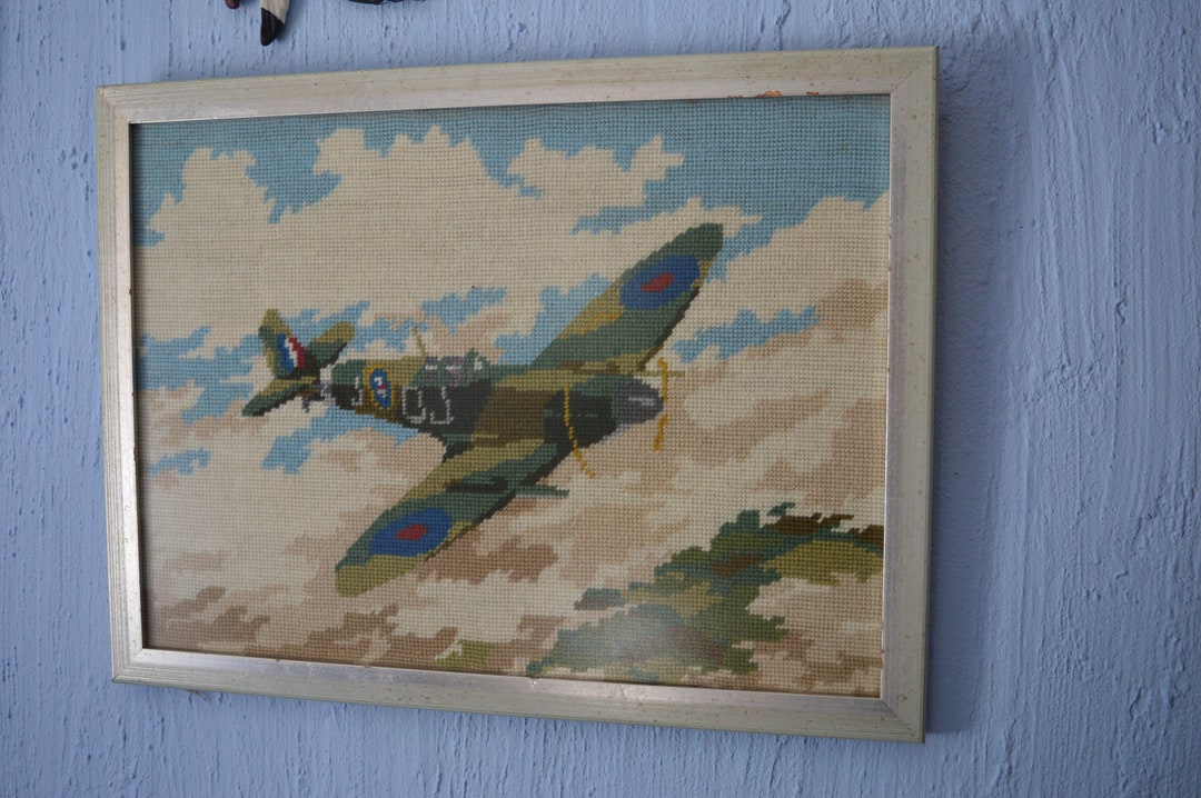 Needlepoint WW2 Spitfire Plane Framed Etsy