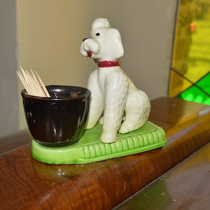 1950s vintage French poodle statue with bowl for cocktail /tooth picks