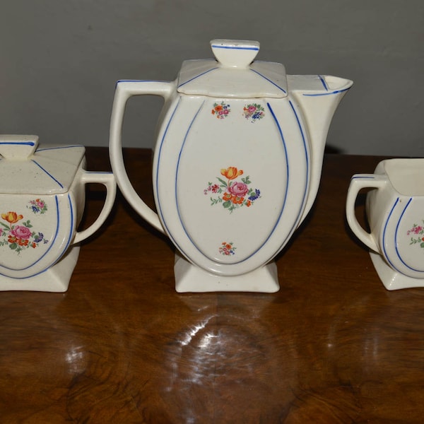 Art Deco 1930s French ceramic Teapot/sugar/cream/milk jug set