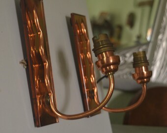 French 30s original Art Deco pink glass-brass pair sconces