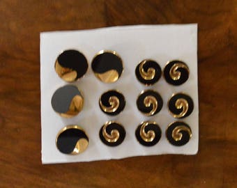 1940s Art deco pattern buttons x 10 gold & black