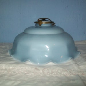 French 1930s baby blue glass frilly ceiling light shade