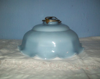 French 1930s baby blue glass frilly ceiling light shade