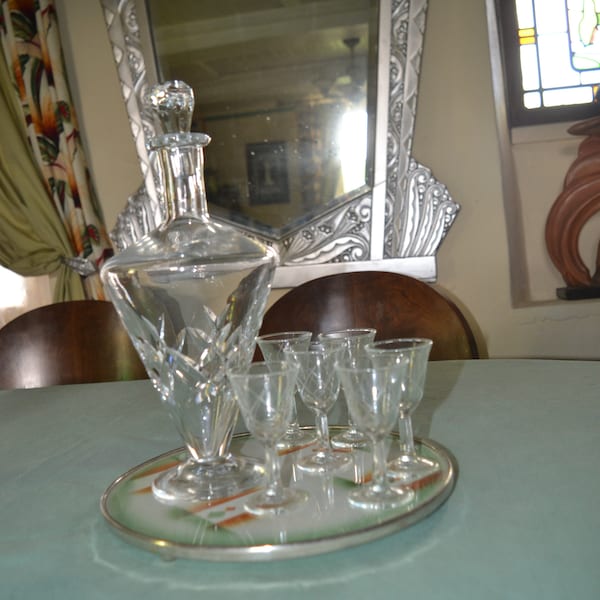 French 1930s decanter set x 6 aperitif glasses