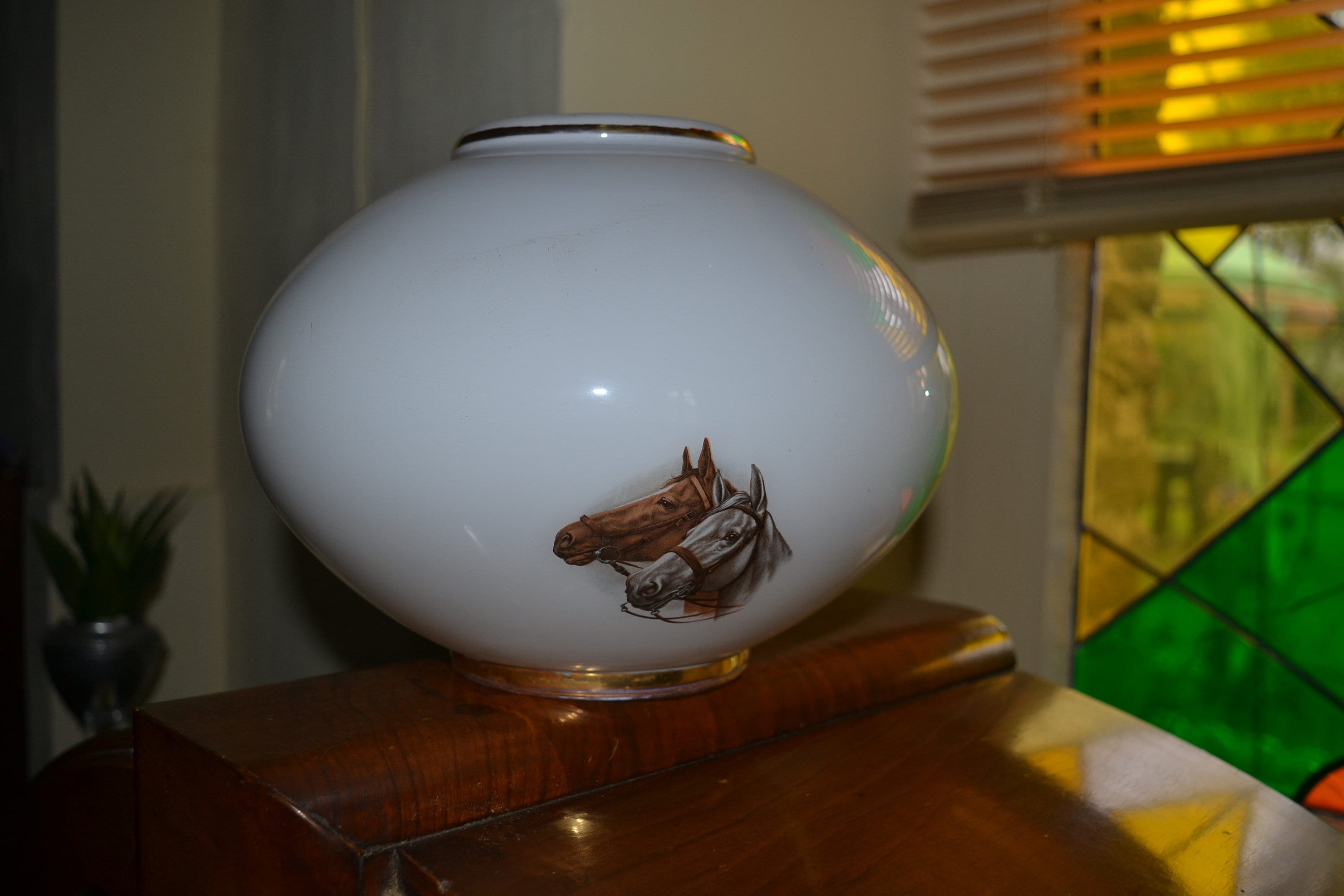 French retro 70s white glass light shade-depicting horses